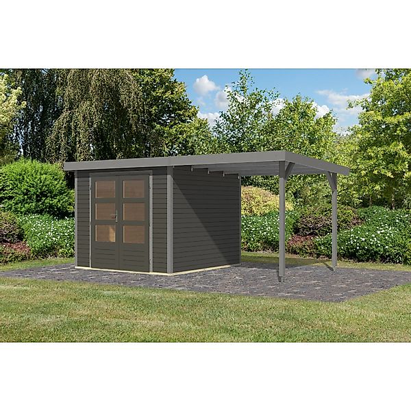 Karibu Gartenhaus Ernesto 3,5 B m. Anbaudach Terragrau/Grau 209 x 238 x 242 günstig online kaufen
