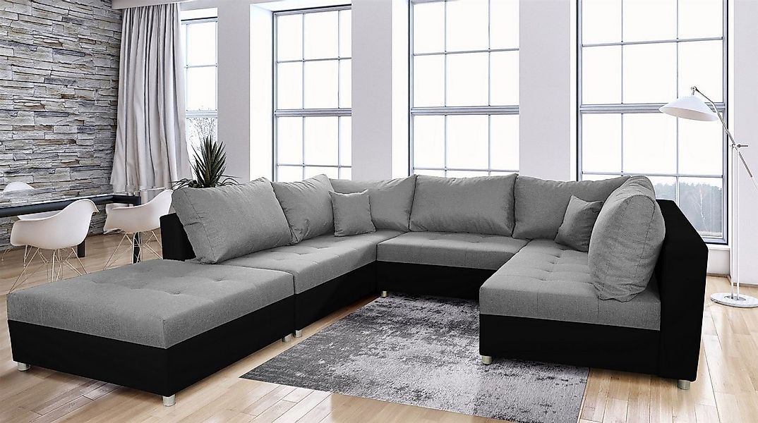 Fun Möbel Wohnlandschaft Sofa ANDRO mit Schlaffunktion - SPEED Weiß-Dunkelg günstig online kaufen