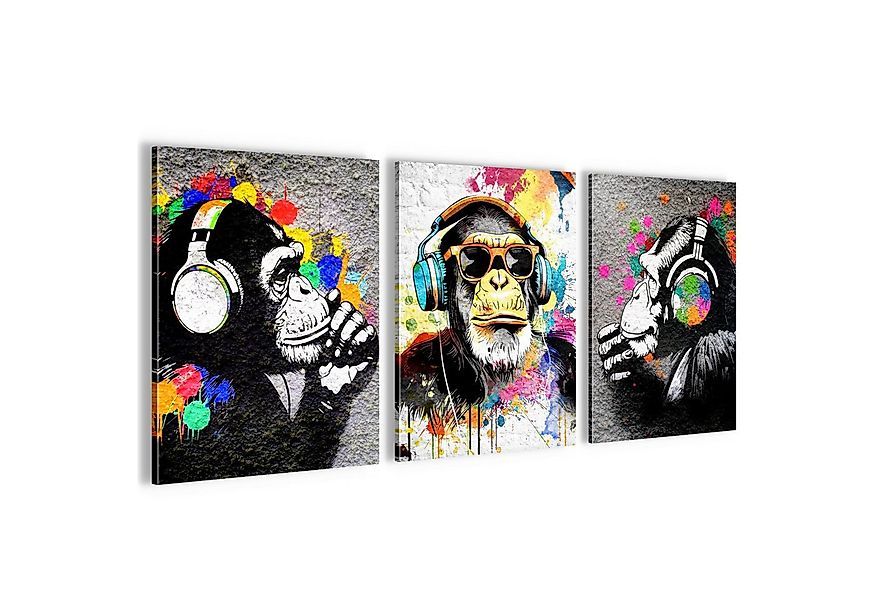 Novart Bild Wandbilder Set Banksy Style Collage - 3 Bilder Wohnzimmer Stree günstig online kaufen