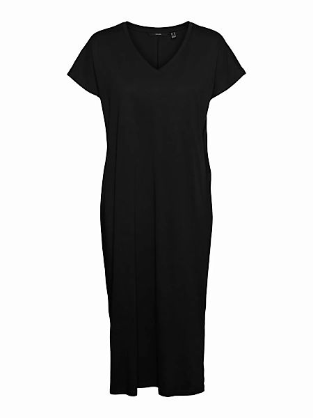 VERO MODA V-ausschnitt Midi Kleid Damen Schwarz günstig online kaufen
