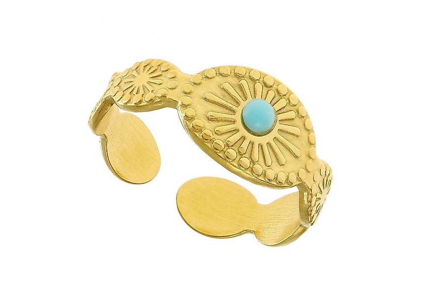 Made by Nami Goldring Damen Ring goldfarben Sonnenoptik mit türkisem Stein günstig online kaufen