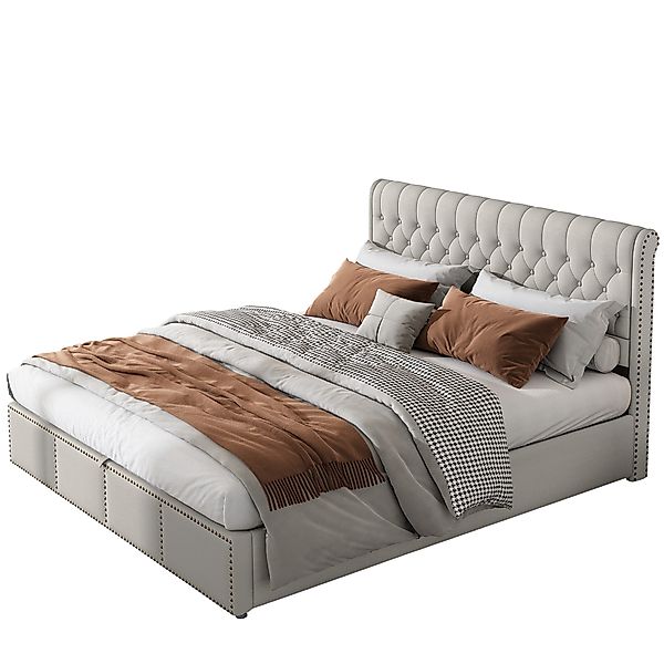 Flieks Polsterbett, Baumwolle-Leinen Hydraulisches Doppelbett 160x200cm günstig online kaufen