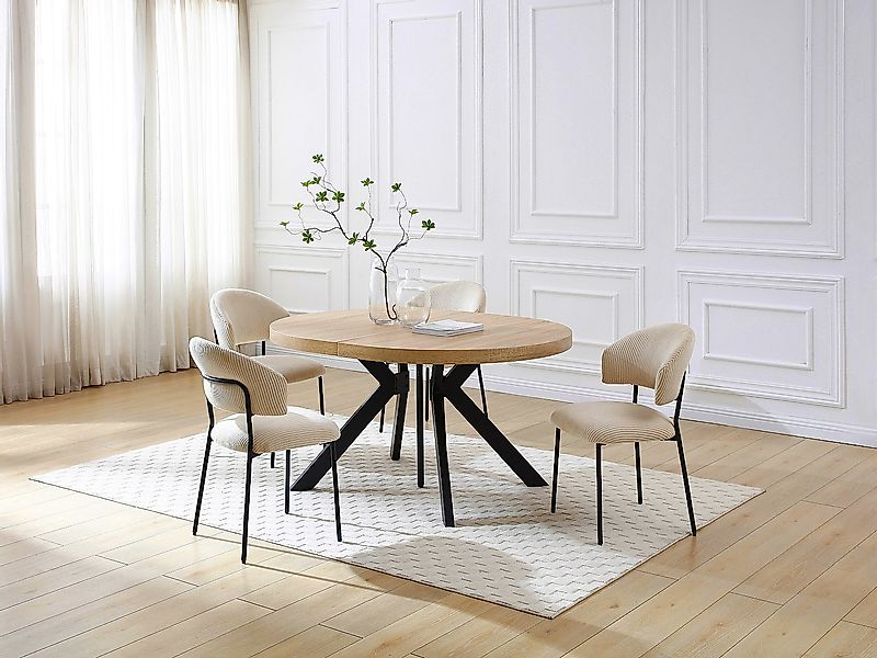 Esstisch - ausziehbar - 6 bis 12 Personen - MDF & Stahl - Helles Holz & Sch günstig online kaufen