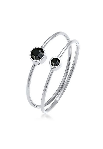 Elli Ring-Set Schwarz Kristalle (2 tlg) 925 Silber, Ring Set günstig online kaufen