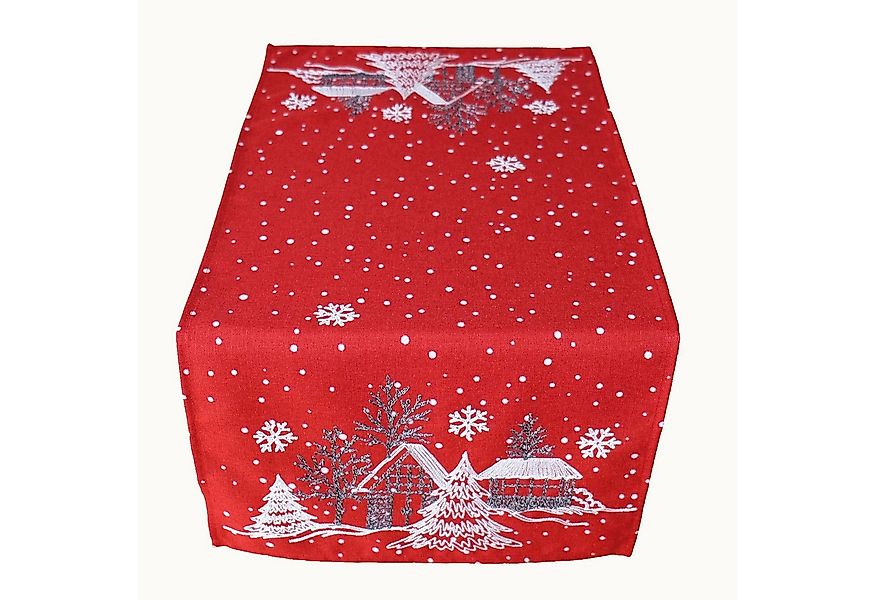 texpot Tischdecke Stickerei Winterdorf Weihnachten Winter (1-tlg) günstig online kaufen