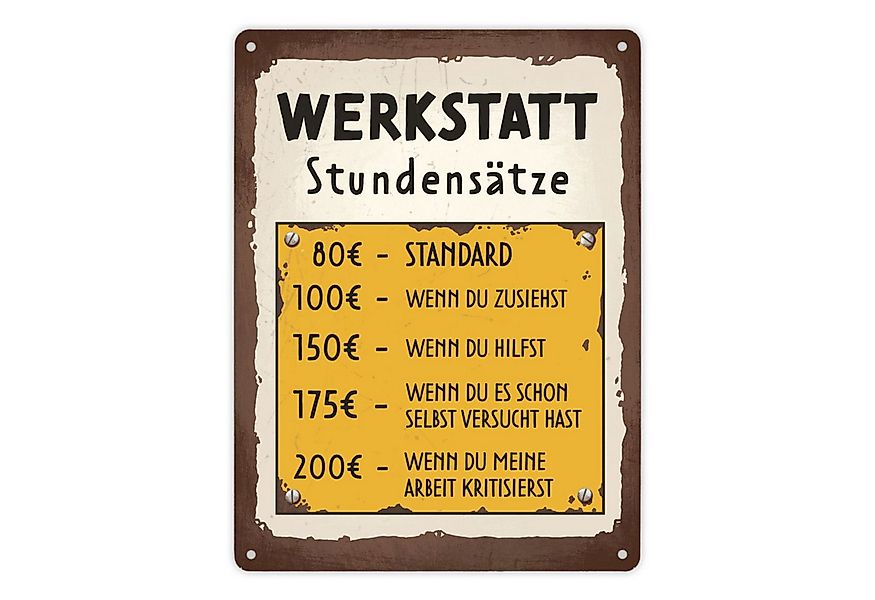 speecheese Metallschild Werkstatt Stundensätze Metallschild XL in 21x28 cm günstig online kaufen