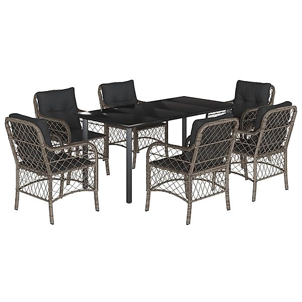 vidaXL 7-Tlg Garten-Essgruppe mit Kissen Grau Poly Rattan 3212135 günstig online kaufen