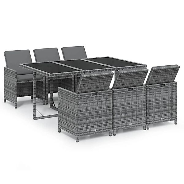 vidaXL 7-Tlg Garten-Essgruppe mit Kissen Poly Rattan Grau 3095536 günstig online kaufen