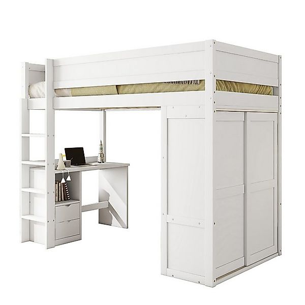 OKWISH Hochbett ausgestattet mit Kleiderschrank (vielseitiges Kinderbett, m günstig online kaufen