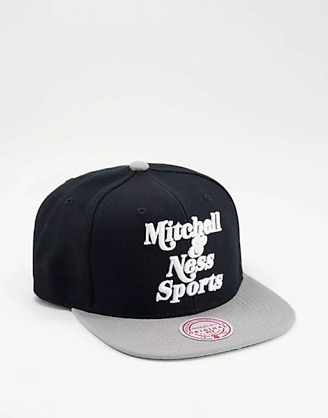 Mitchell & Ness – Zweifarbige Snapback-Cap mit Retro-Logo in Schwarz günstig online kaufen