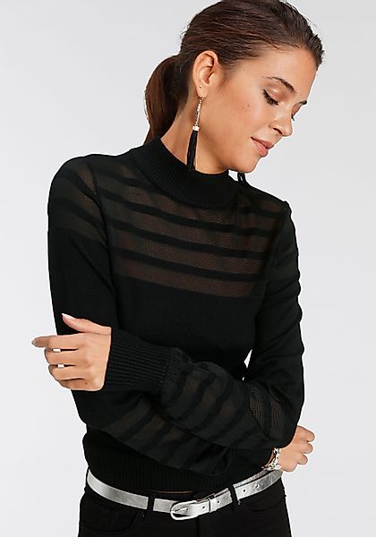 Melrose Stehkragenpullover mit transparenten Streifen und günstig online kaufen