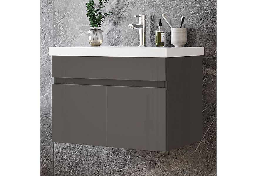 duschspa Waschtisch Unterschrank mit Waschbecken Badmöbel Set, Hochglanz, S günstig online kaufen