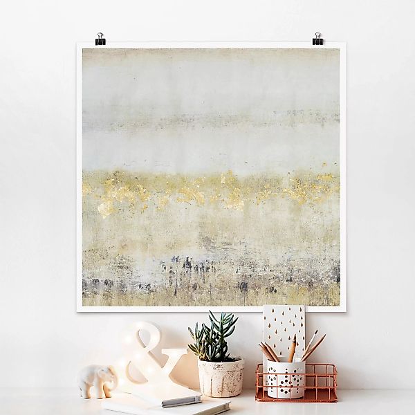 Poster Abstrakt - Quadrat Goldene Farbfelder I günstig online kaufen