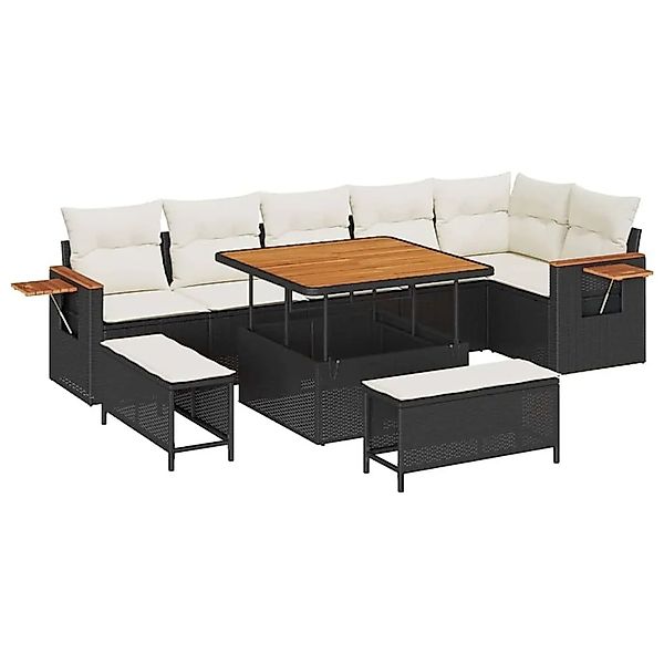 vidaXL Gartensofa-Set mit Kissen 11 Stk Schwarz und Creme Poly-Rattan 33651 günstig online kaufen