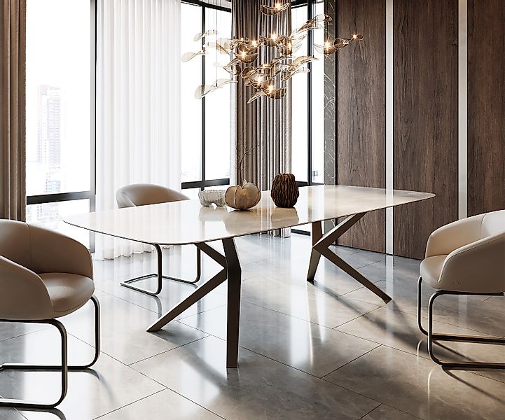 Esstisch Edge Boot 270x120 Keramik Iris FMG Onice Grigio Troa Metall Effekt günstig online kaufen