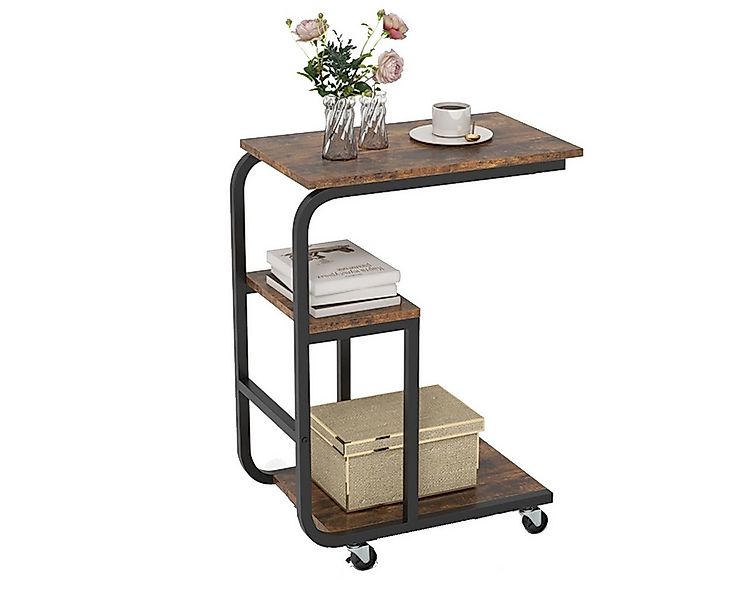 COSTWAY Beistelltisch (1-St), Laptoptisch mit Rollen, C-Form, 3 Ebenen, 53x günstig online kaufen