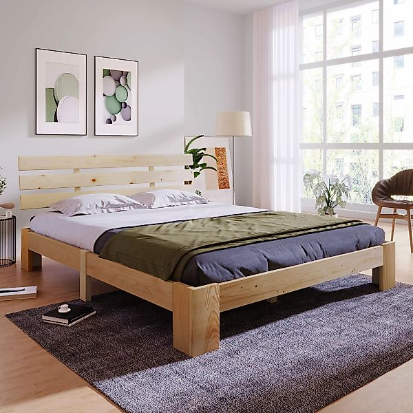 Bettgestell 140x200 Kiefernholz minimalistisches Bettgestell mit Stauraum, günstig online kaufen