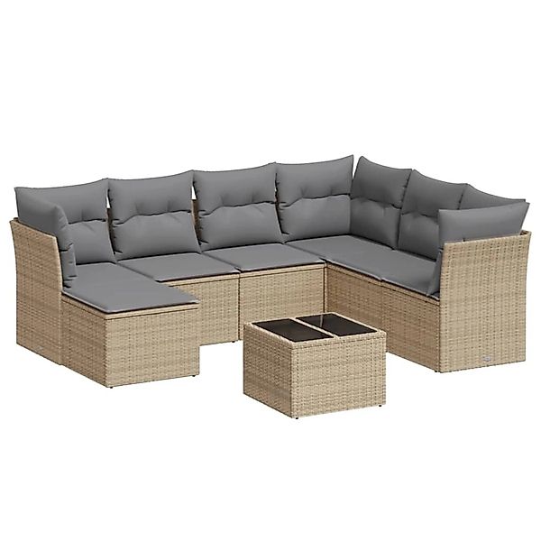 vidaXL 8-Tlg Garten-Sofagarnitur mit Kissen Beige Poly Rattan 3249838 günstig online kaufen