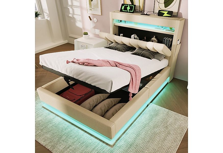 REDOM Polsterbett Bequeme Betten mit Stauraum und LED-Beleuchtung (Struraum günstig online kaufen