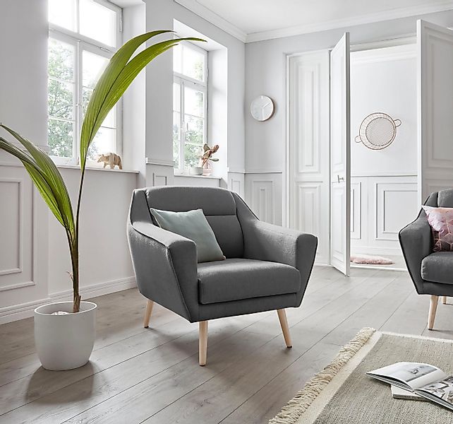 OTTO home Sessel Bille, mit Naht im Rückenkissen und Eiche-Beinen, Design b günstig online kaufen