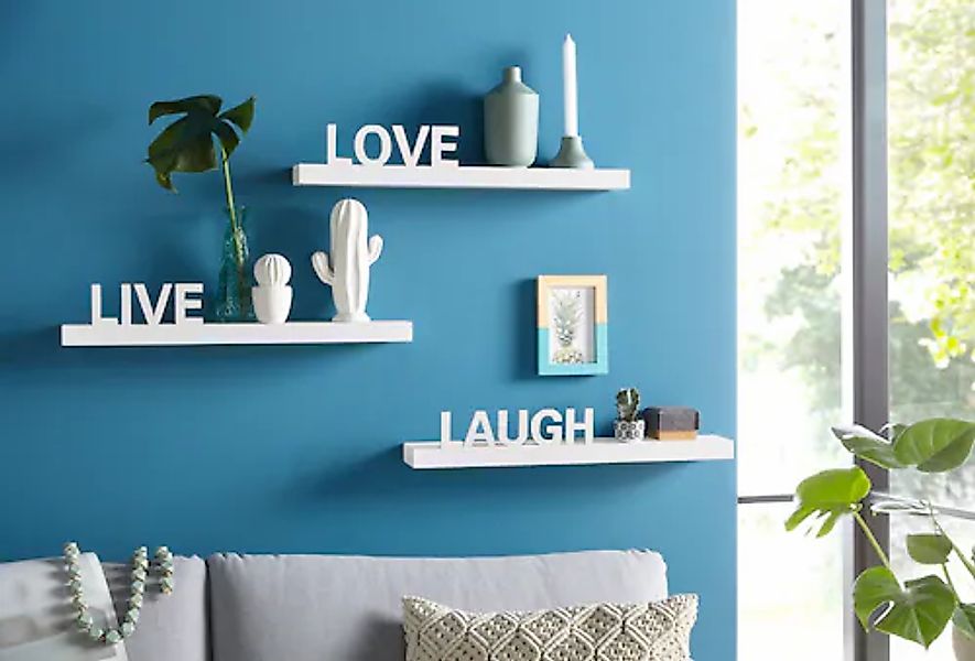 my home Deko-Wandregal »Live - Love - Laugh« Set, 3-tlg. Set, 3 Stk. tlg. D günstig online kaufen