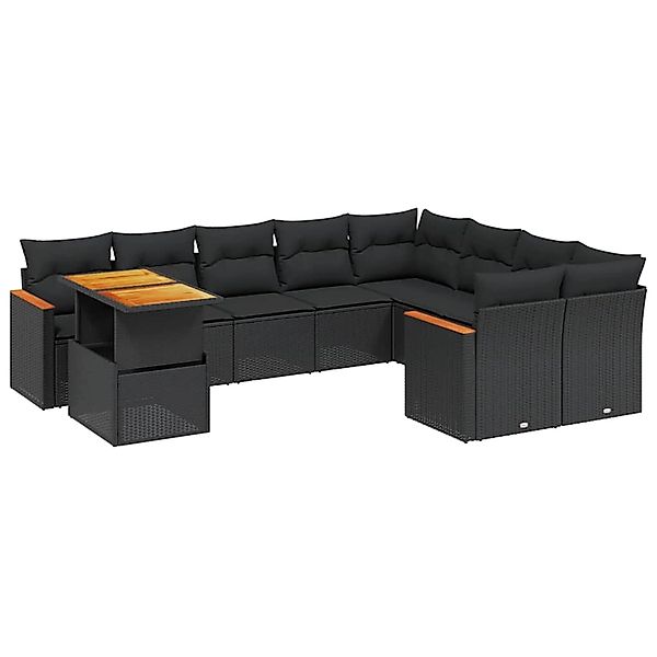 vidaXL 10-Tlg Garten-Sofagarnitur mit Kissen Schwarz Poly Rattan 3273239 günstig online kaufen