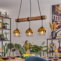hofstein Pendelleuchte Hängelampe aus Metall/Holz/Glas in günstig online kaufen