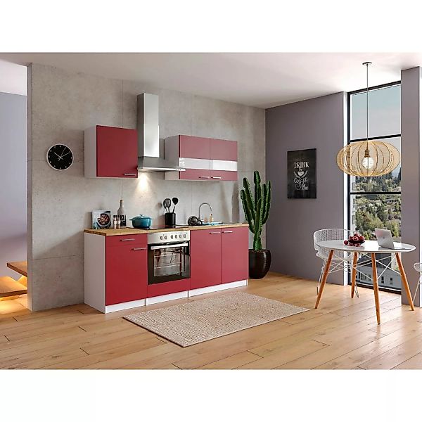 Respekta Küchenzeile KB210WRC 210 cm Rot-Weiß günstig online kaufen