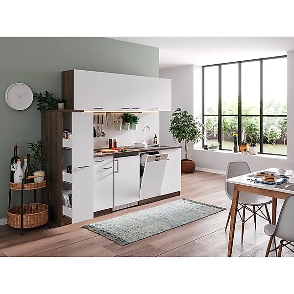 Respekta Küchenzeile KB225EYWC 225 cm Weiß-Eiche York Nachbildung günstig online kaufen