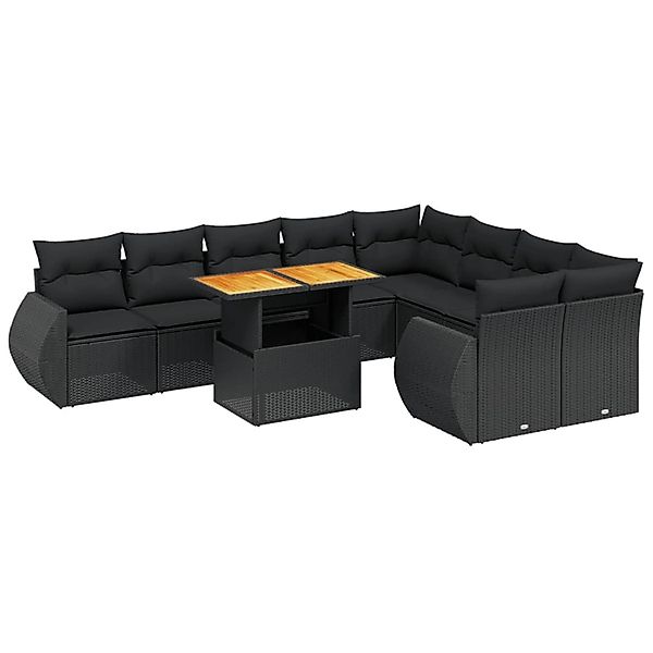 vidaXL 10-Tlg Garten-Sofagarnitur mit Kissen Schwarz Poly Rattan 3272350 günstig online kaufen