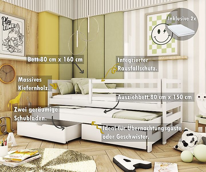 thematys Kinderbett mit Ausziehbett, in Weiß günstig online kaufen