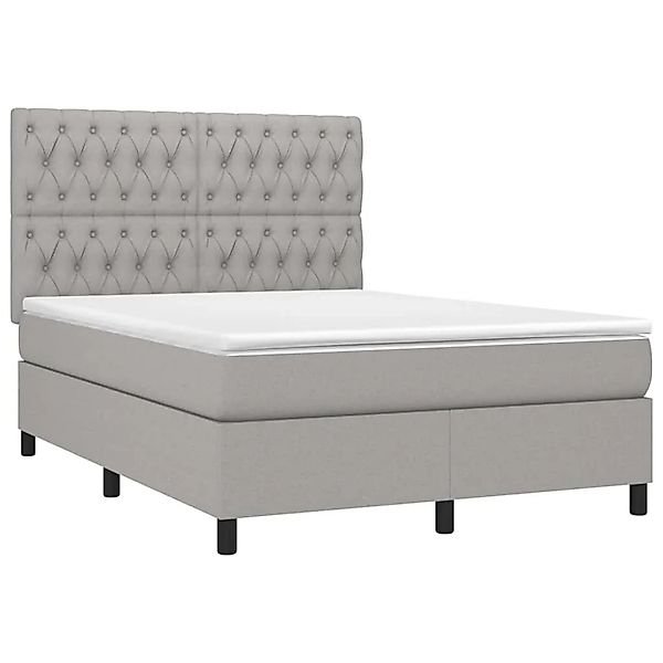 vidaXL Boxspringbett mit Matratze & LED Hellgrau 140x190 cm Stoff 3135109 günstig online kaufen