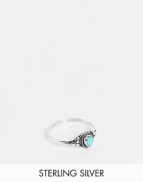 Kingsley Ryan – Ring aus Sterlingsilber mit eingeätztem Design und Türkisst günstig online kaufen