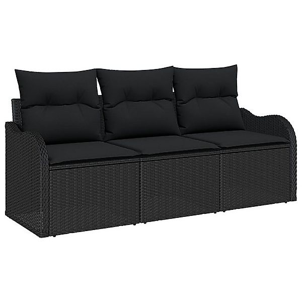 vidaXL Loungesofa 3-tlg. Garten-Sofagarnitur mit Kissen Schwarz Poly Rattan günstig online kaufen