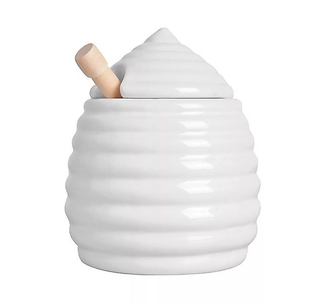 Honigtopf mit Honiglöffel Bienenstock Form Keramik Weiß günstig online kaufen