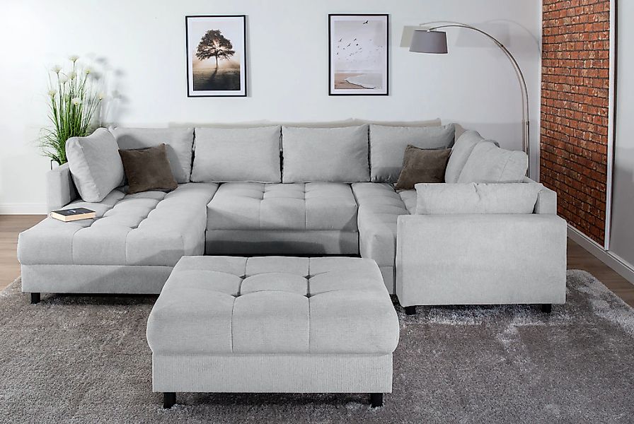 Home affaire Wohnlandschaft "Toni U-Form mit Armlehne", inkl. Hocker und Zi günstig online kaufen