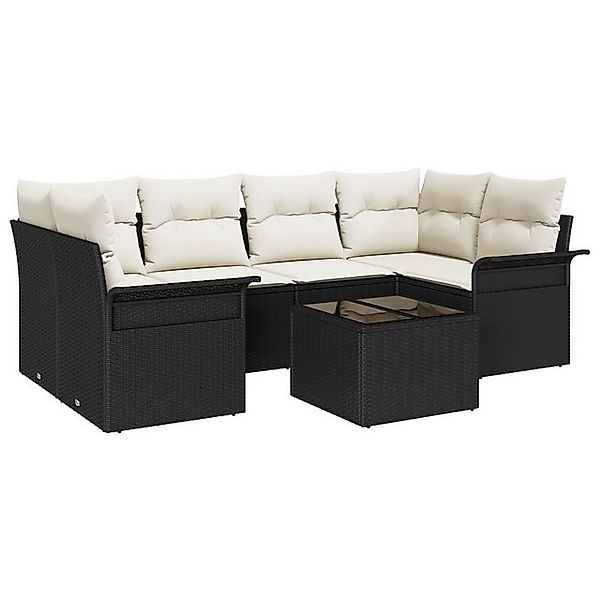 vidaXL Loungesofa 7-teiliges Garten-Sofa-Set mit Kissen Schwarzes Poly-Ratt günstig online kaufen