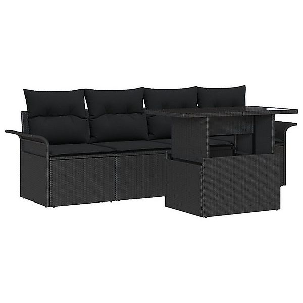 vidaXL Loungesofa 5-tlg. Garten-Sofagarnitur mit Kissen Schwarz Poly Rattan günstig online kaufen