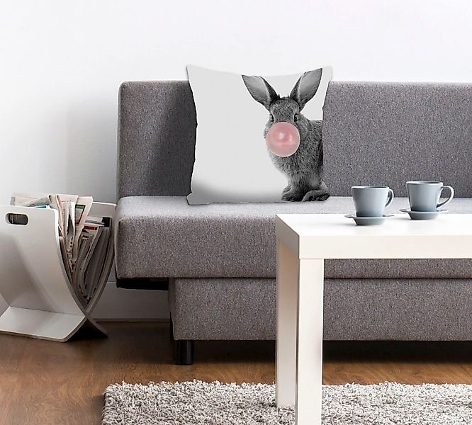 queence Dekokissen "Bunny Gum" mit einem Hasen mit Kaugummi günstig online kaufen