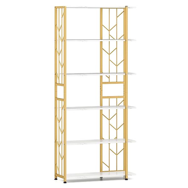 Costway 6-Stöckiges Bücherregal mit Metallrahmen Weiß 80x31x180cm günstig online kaufen