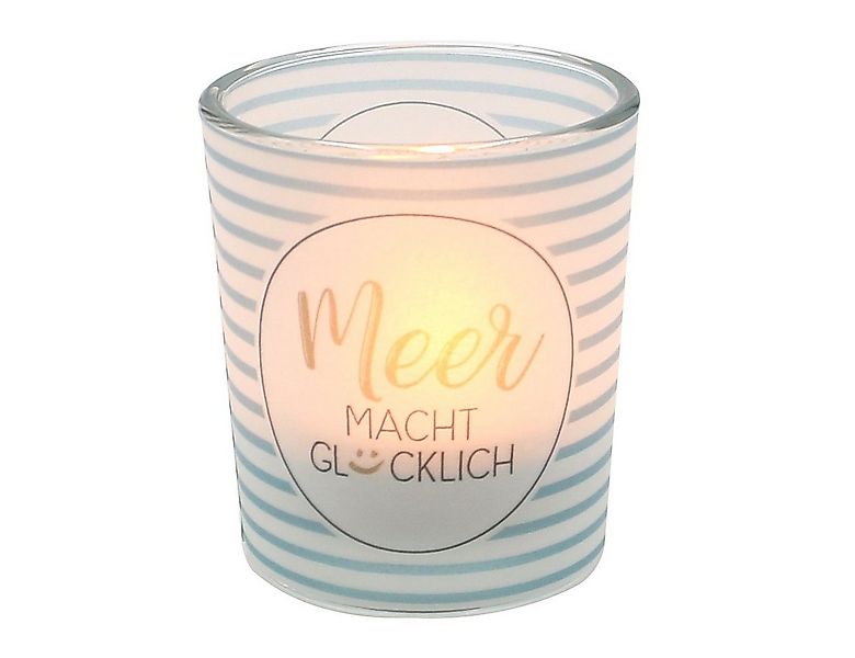 Dekohelden24 Windlicht Windlichtglas inkl.1 Teelicht, Meer macht Glücklich. günstig online kaufen