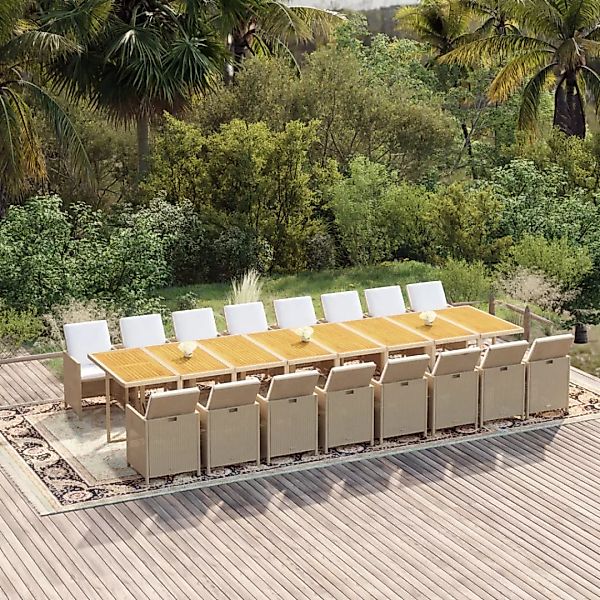 Vidaxl 17-tlg. Garten-essgruppe Mit Kissen Poly Rattan Beige günstig online kaufen