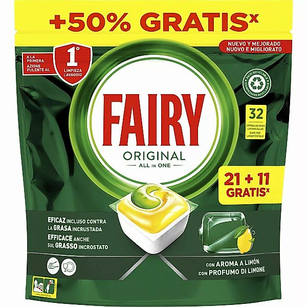 Tabs Für Spülmaschine Lemon Fairy All In 1 Original Zitronengelb (32 Stück) günstig online kaufen