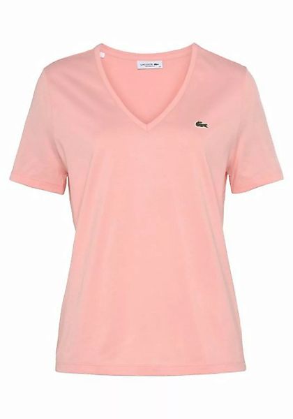 Lacoste T-Shirt Lacoste Damen-T-Shirt mit V-Ausschnitt (1-tlg) mit Logo-Pat günstig online kaufen