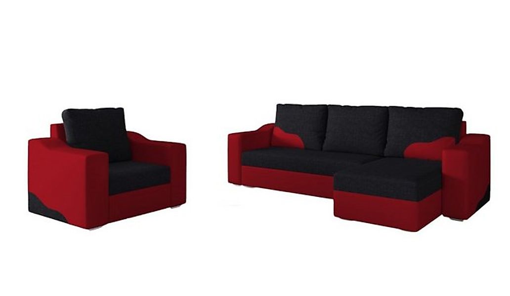 Fun Möbel Polstergarnitur Sofaset Ecksofa COLLIN mit Ottomane plus Sessel, günstig online kaufen