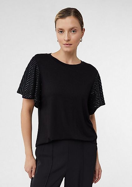 comma Kurzarmshirt T-Shirt T-Shirt mit pailettenbesetzten Volantärmeln günstig online kaufen