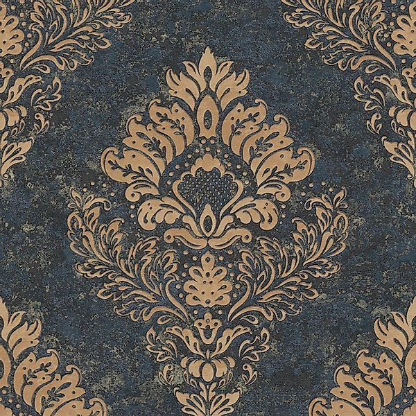 PROFHOME 379012-GU Barock Tapete Ornament Matt Blau Gold 0,53 m x 10,05 m 5 günstig online kaufen