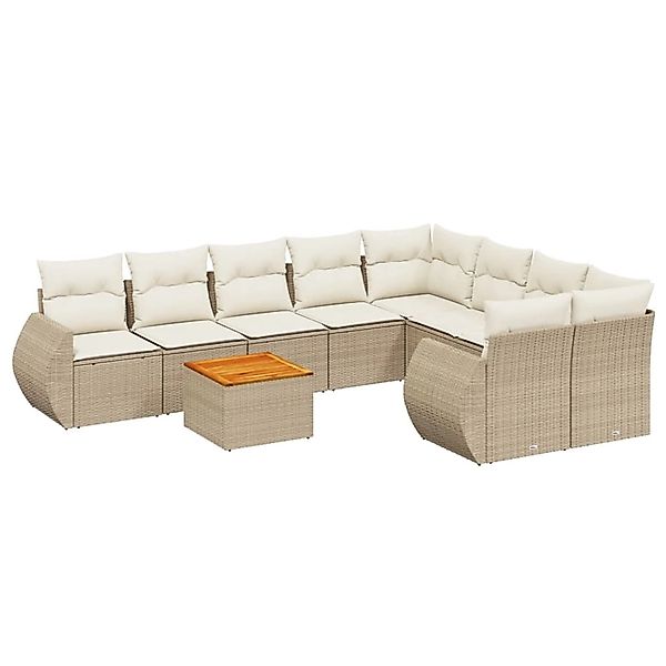 vidaXL 9-Tlg Garten-Sofagarnitur mit Kissen Beige Poly Rattan 3257262 günstig online kaufen