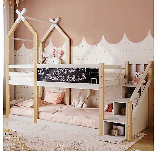 Sweiko Kinderbett, Etagenbett mit Stauraumtreppe und 2 Lattenrosten, 90*200 günstig online kaufen