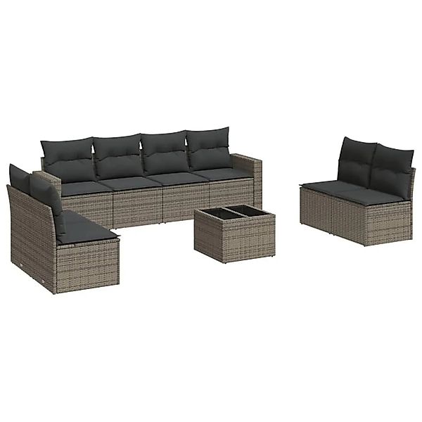 vidaXL 9-Tlg Garten-Sofagarnitur mit Kissen Grau Poly Rattan 3251197 günstig online kaufen